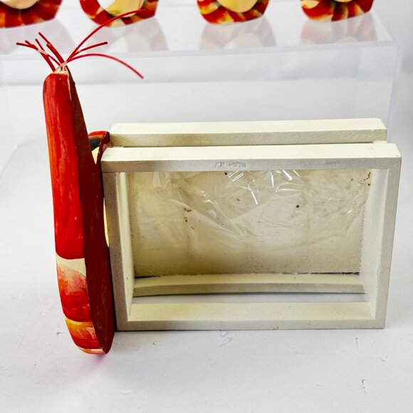 Napkin Holders Wooden Shrimps Carved Rings Set 4 Matching Box Kitchen Decor Seaf - Picture 6 of 12